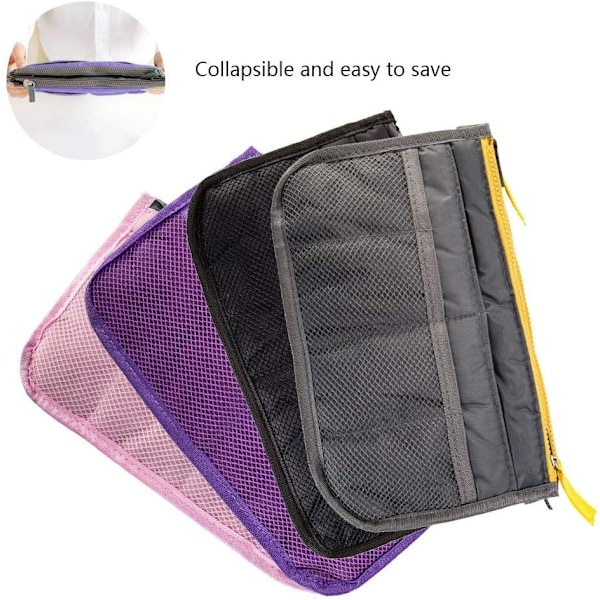 Dame Rejsetaske Slip Bag Håndtaske Organizer Pung Foret Kosmetik 13 Tasker Sort