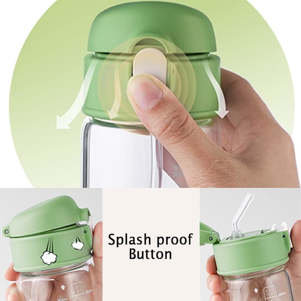Transparenta glasflaskor, bärbar halmglaskopp med skala, vattenflaska med hög kapacitet för pojkar flickor 360 ml
