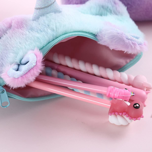 1 stk Enhjørning Blyantsæske Plys Enhjørning Taske Sød Makeup Taske Kosmetik Taske Stor Skrivebords Taske til Piger Børn