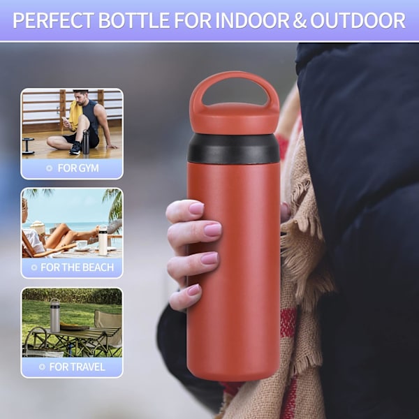 Isolerad rostfri vattenflaska 17 oz, 500 ml vakuum metall dricksflaska kall varm dryck flaska för arbete skola camping picknick  återanvändbar 500ml-17oz White