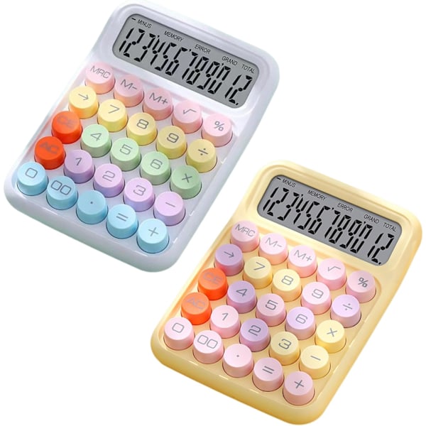 Bordberegner 2 stk., Farverig Beregner med 12-cifret Display, Standard Funktionsberegner med Store Tastaturknapper