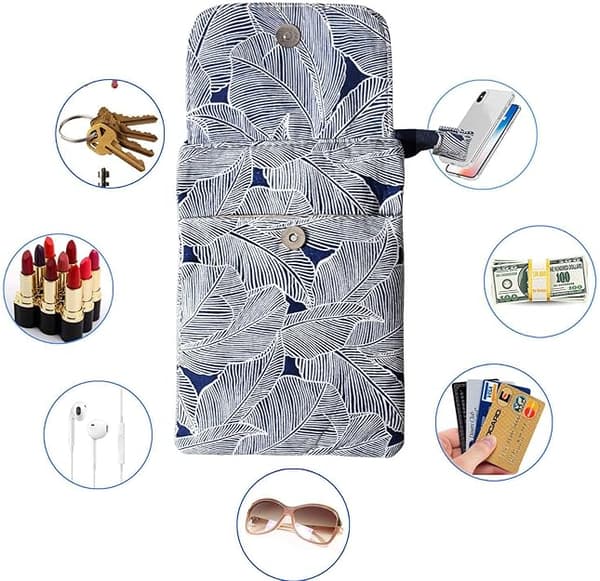 Canvas söt crossbody handväskor mobiltelefon plånbok löv mönster liten växel påse väskor för kvinnor flickor