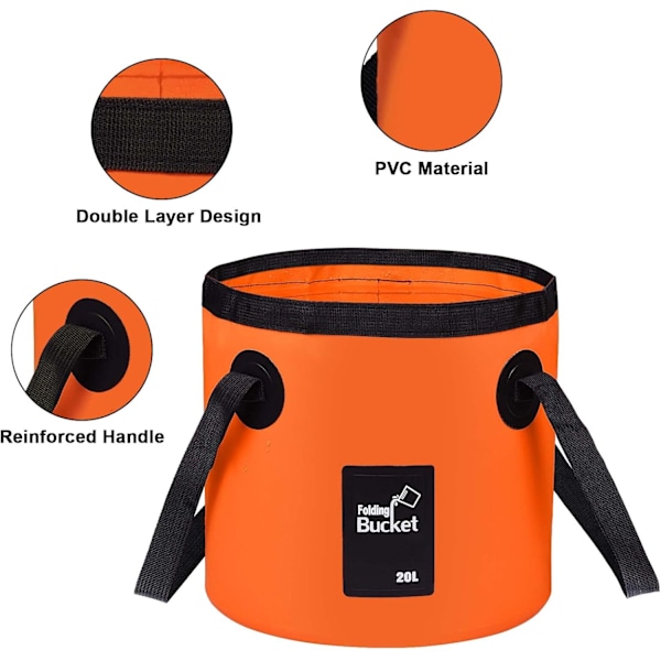 Foldbar Spand - Foldbar Camping Opbevaringsbeholder Sammenklappelig Spand 12L Bærbar Let Spand til Camping Rejser Fiskeri Sejlads og Havearbejde 20l Orange