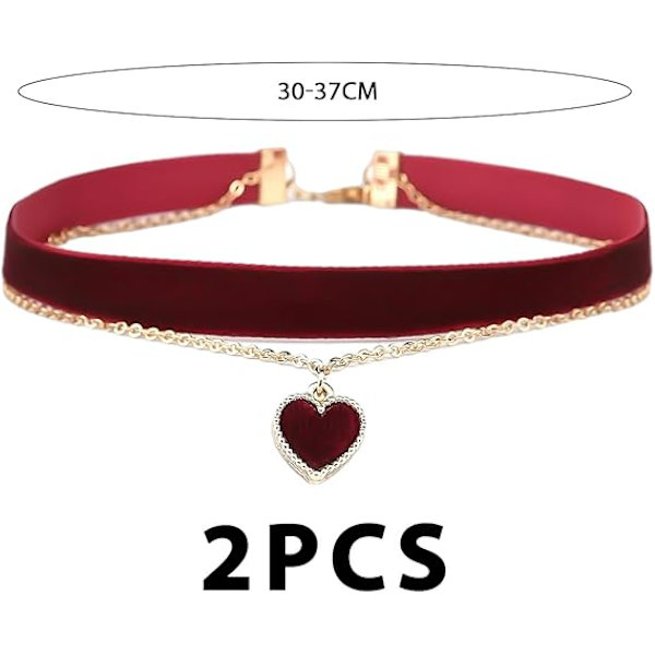 2 stk Halskjeder, Gotisk Choker, Hjerteformet Justerbar Halskjede for Kvinner, Fløyelsbånd Metall Retro Halskjede for Kvinner, Rock Stil Choker Halskjede