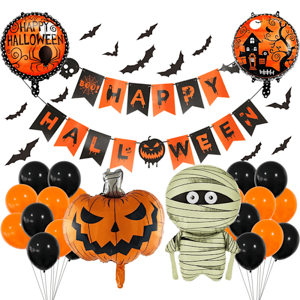 Halloween Dekorationer Party Hængende Sæt - Hallowmas Banner Balloner Hængende Swirls Edderkop Græskar Kat Pynt Forbrugsvarer Pumpkin Mummy