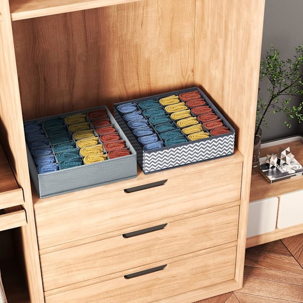 2 stk Skuffeorganisatorer 24 Rum Sok Organiser Foldbar Undertøjs Skuffe Organiser Stof Skuffedeler Garderobe Opbevaring