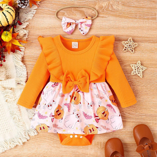 Footie Playsuit Outfit til små piger, Nyfødt Halloween Kostume Pige Baby Dreng Første Halloween Outfit Skelet Kostume Baby Kid Jumpsuit (80cm)