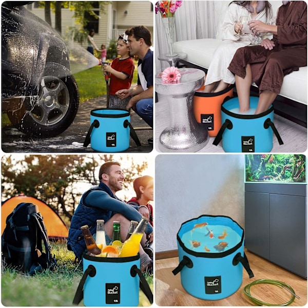 Foldbar Spand - Foldbar Camping Opbevaringsbeholder Sammenklappelig Spand 12L Bærbar Let Spand til Camping Rejser Fiskeri Sejlads og Havearbejde 12l Blue