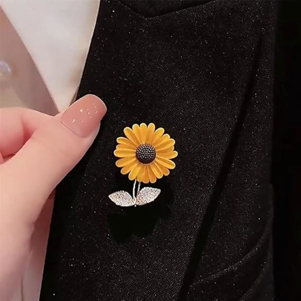 Solros emalj pin strass växt blomma brosch krage pin krage halsduk kläder accessoarer present smycken för kvinnor flickor