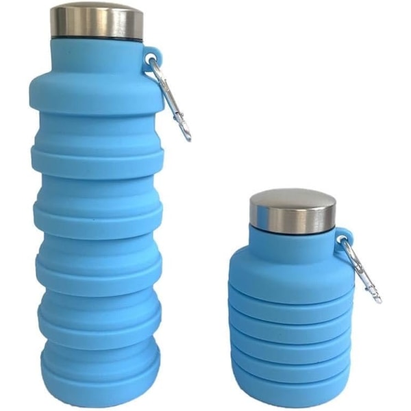 Sammenleggbar Vannflaske Silikon Reisevesentlig Foldbar Gymflaske Lekkasjesikker Vandring Tilbehør, Sammenleggbar Vannflaske 500ml Blue