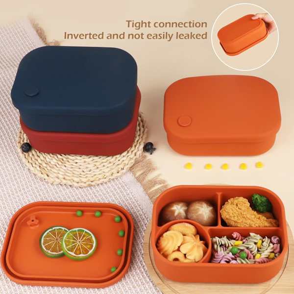 Bento Lunchboks, Silikon Madopbevaringsbeholder til Børn og Voksne, 4 Rum Lunchboks, Mikrobølgeovn Opvaskemaskine Orange