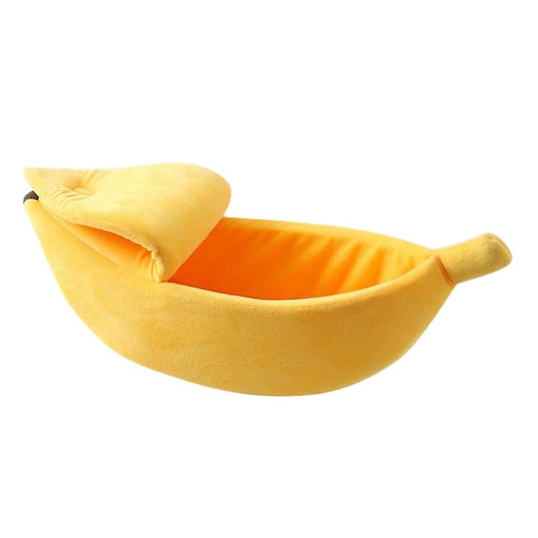 Liten Husdjursbädd Bananformad Fluffig Varm Mjuk Plysch Andningsbar Bädd Banan Kattbädd