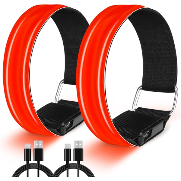 LED-armband, uppladdningsbar, hög synlighet, blinkande reflexlöparlampor för löpare, 2-pack upplysta armbindlar LED-löpning Red