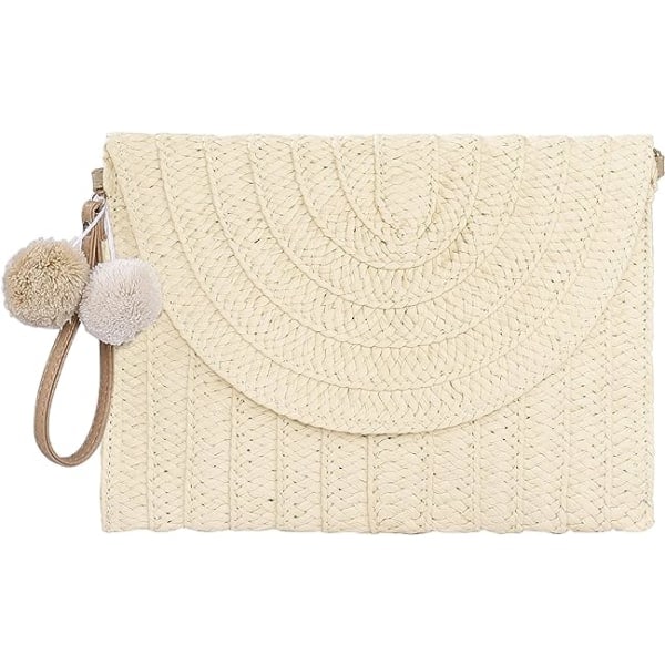 Halmkoppling Väska, Bröllop Kväll Koppling Väska Dam Halm Handväska Platt Kuvert Vävd Sommar Strandväska, Boho Väska Plånbok, Elegant Fest Kuvert Axelväska