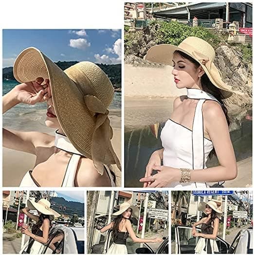 Dame Foldbar Bredbremmet Halm Solhat Sommer Strandhat UV UPF 50+