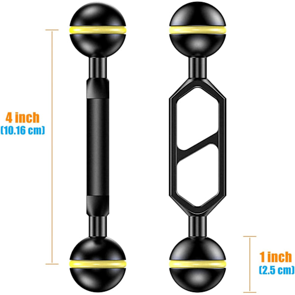 Merisammakot 4\" Kaksoispallovarsi, välttämätön vedenalainen valokuvausvarusteiden valaistusjärjestelmä, alumiiniseos Sukellusvarusteiden lisävaruste Kevyet varret AM-9