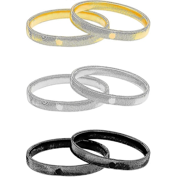3 Par Ermeholdere Sklisikre Skjorteermeholdere Ermebånd i Strekkmetall Ermeholdere for Kvinner og Menn Silver Gold and Black