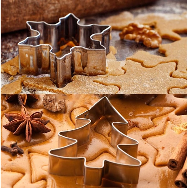 Julekakeformer i rustfritt stål - Snøfnugg, juletre, reinsdyr, pepperkake mann, snømann for barn