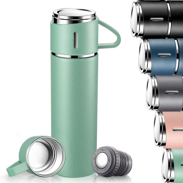 500 ml Vakuumflaske, Isolerte Reisekopp med Innebygd Lekkasikkert Lopp og Håndtak, Gjenbrukbare Drikkflasker Holder 12 timer Varmt & Kaldt, Grønn