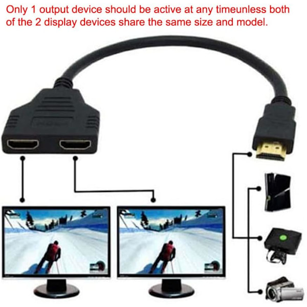 HDMI-hane till 2 HDMI-hona 1 in 2 ut Splitterkabeladapterkonverter