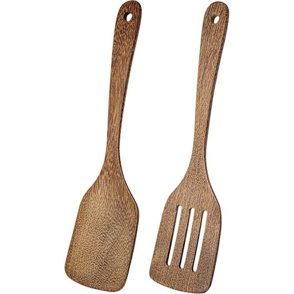 Wooden Spatula, Pack of 2 Wood Solid Turner Kitchen Wooden Slotted Spatulas for Cooking, Heat Resistant Wood Spatulas for Baking Non Stick Cookware