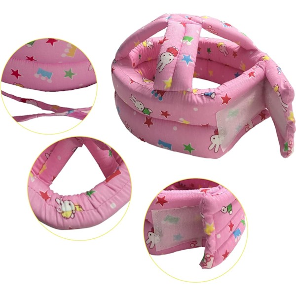 Babyhjelm Spædbarnshovedbeskytter Toddler Beskyttelseshue Bomuld Justerbar Sikkerhedshjelm til at Lære at Klatre og Gå Pink Rabbit