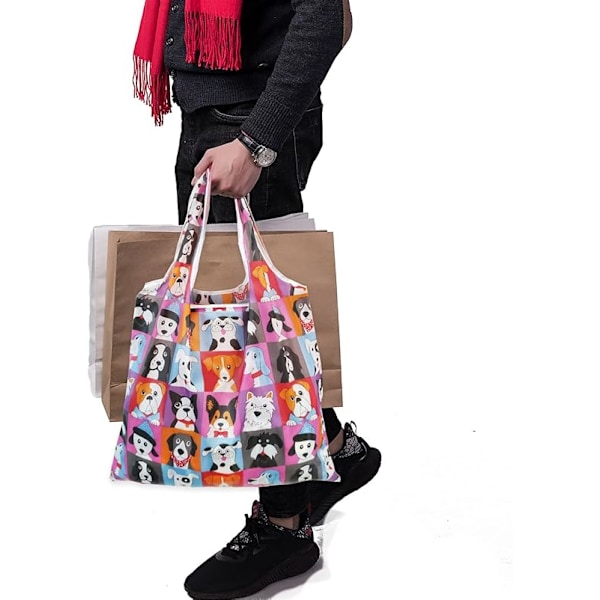 Foldbar Øko-venlig Indkøbspose, Vandafvisende Tote Indkøbspose Genanvendelig Indkøbspose Indkøbspose i Klud til Indkøb Rejser Picnic Dog
