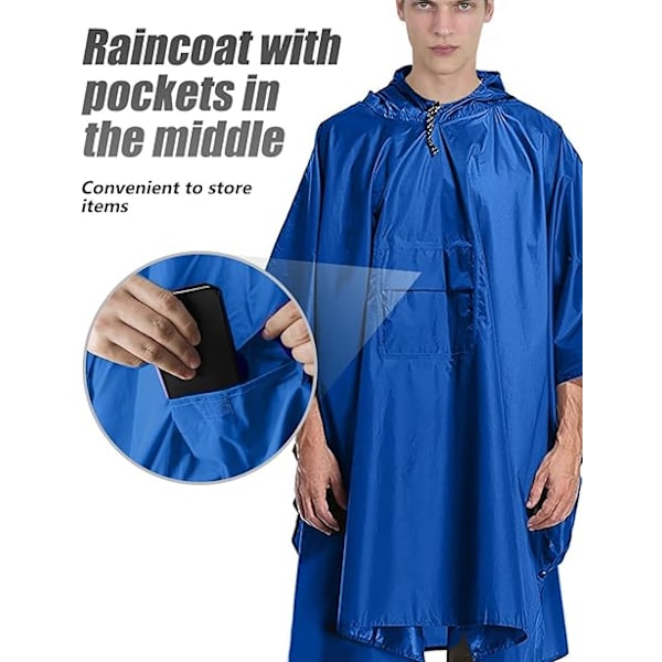 Vattentät poncho för vuxna, återanvändbar regnponcho för vuxna, vattentät poncho, vattentät vuxen, lätt vattentät regnrock för utomhusvandring camping Sky Blue