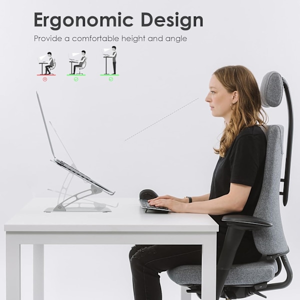 Laptopstativ, Ergonomiskt justerbart datorstativ för skrivbord, Aluminium hopfällbart för MacBook, Dell, HP, Lenovo, Alla bärbara datorer