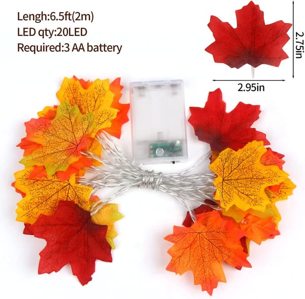 Lønneblade Lys, 3M 20 LED Efterårslys Efterårsblade Lys Efterårsdekoration Lys til Efterårsdekorationer Halloween Dekorationer
