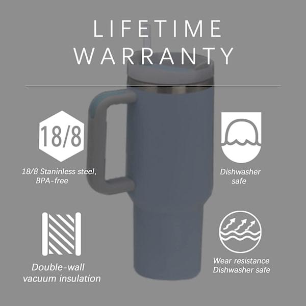 40 oz Tumbler med Håndtag og Strå Låg Isoleret Genanvendelig Rustfrit Stål Vandflaske Rejsemug Iced Coffee Cup Rejsemug til Varmt og Koldt (Lilla)