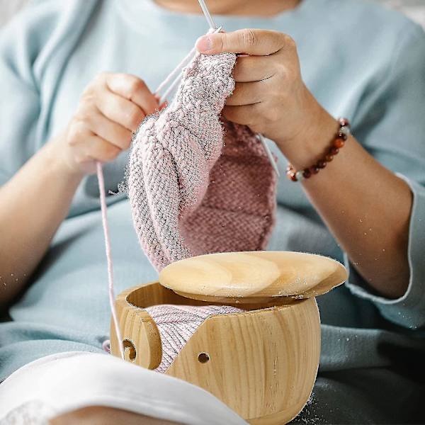 Trägarnboll med lock, garnbollshållare, handgjord garnförvaringsboll med hål för nål och tråd, stickningsboll för virkning K