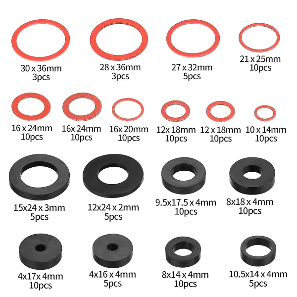141 stk. Gummi O-ringe, Pakninger, VVS-Tætninger, Have-Slange Pakninger, Silikon Hane Pakninger, Sortiment (FMY)