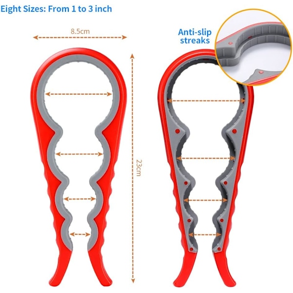 Glasåbner og flaskeåbner til svage hænder, gigt, ældre og børn, skridsikker glasåbner, få lågene af med lethed Red