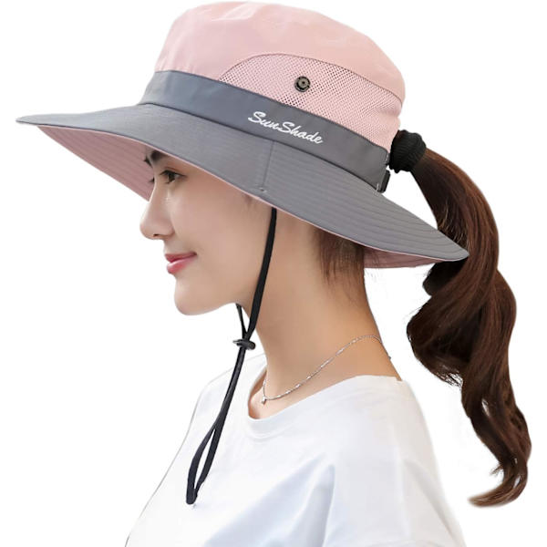 Naisten Poninhäntä Auringonhattu UV-Suojaus Taitettava Verkko Leveä Reuna Ranta Kalastushattu Two-color adult—pink