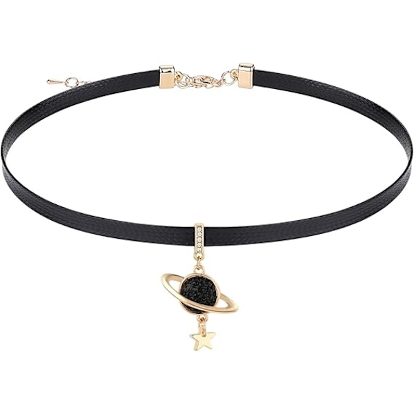 Svart lærkjetting for kvinner, svart kragehalskjede, gotisk choker-halskjede, smykkegave til kvinner og jenter Sun and Stars Pendant