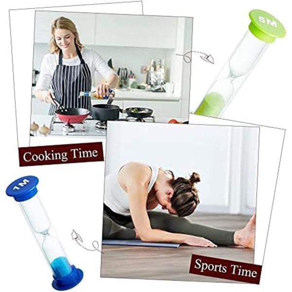 Sandtimer 6 Farver Timeglas Sandur Timer 30 sek / 1 min / 2 min / 3 min / 5 min / 10 min (Pakke med 6).