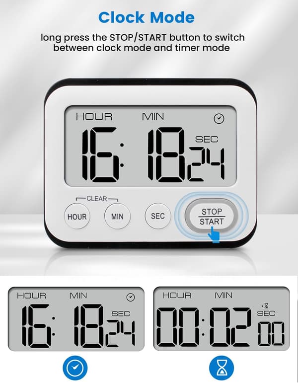 Digital Kök Timer Multifunktionell, Matlagningstimer Magnetisk Nedräkningsräknare Timer med Stor LCD-skärm