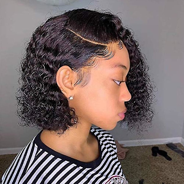 Kort Deep Wave-peruk, Brasilianskt Lockigt Virgin Human Hair Peruker Kort Bob Lockig Peruk Front Closure Korta Peruker Svart