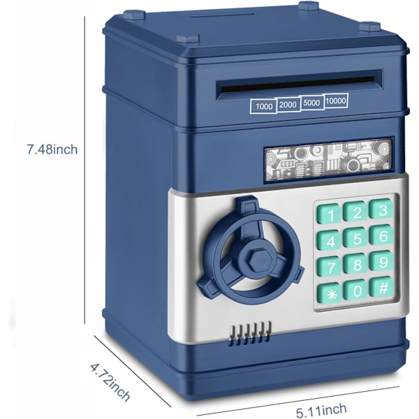 Elektronisk spargris, Mini ATM lösenord sparbössa kontanter mynt sparbössa för barn, tecknad säker bankbox perfekta leksaks presenter för pojkar flickor Navy Blue