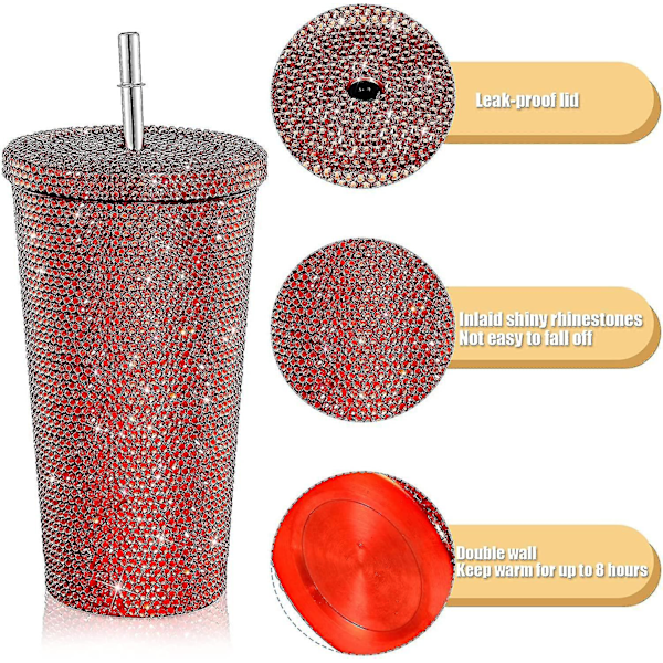 Bling Diamond Tumbler Glitter Vandflaske Med Låg - Red