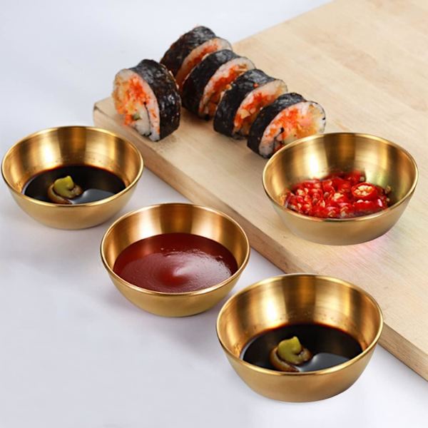 Dippskålar, Rostfria Dippsåsskålar, Små Runda Kryddskålar, Sushi Dippskålar, Aptitretare Serveringstallrikar för Kök Restaurang Gold