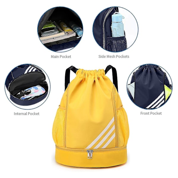 Vanntett Trekksekk Sports Gym Bag Med Sko-Rom, Vanntett Trekksekk For Menn Kvinner Yellow