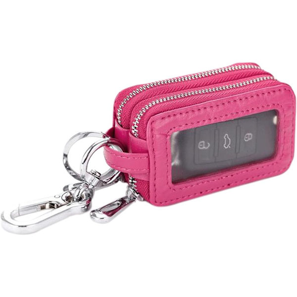 Unisex handgjord äkta läder dragkedja nyckelring fodral nyckelhållare väska Hot Pink