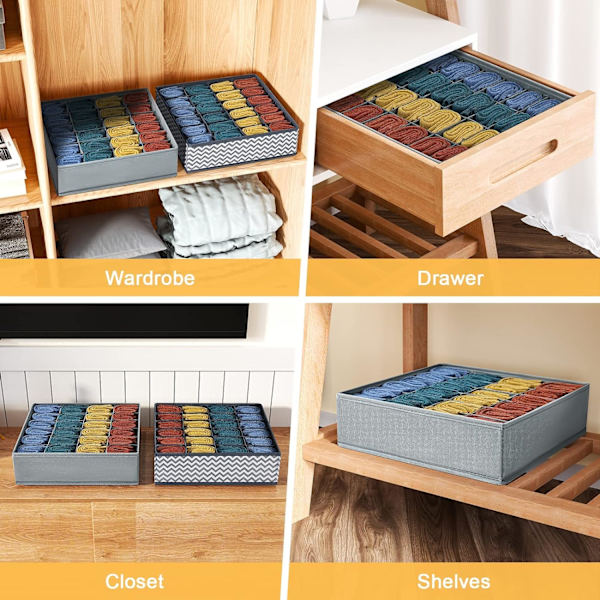 2 stk Skuffeorganisatorer 24 Rum Sok Organiser Foldbar Undertøjs Skuffe Organiser Stof Skuffedeler Garderobe Opbevaring