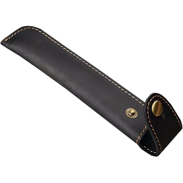 Læder Pen Etui Holder, Beskyttende Pen Etui, Fyldpen Holder Etui, med Metal Knap, Ægte Læder Håndlavet, til Stylus Touch Pen, Kuglepen Black