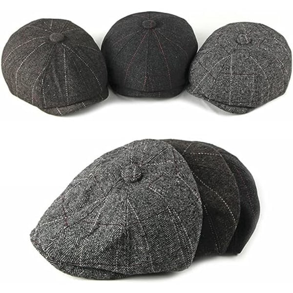 Justerbar Keps i Fiskgårdsrutigt Mönster, Baker Boy Flat Caps, Skyddande Keps i Tyg för Män