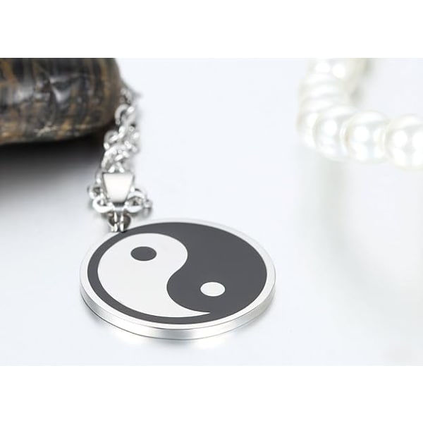 Halskæde med Yin Yang Symbol i Rustfrit Stål, Sort & Sølv Taijitu Ying Vedhæng til Mænd