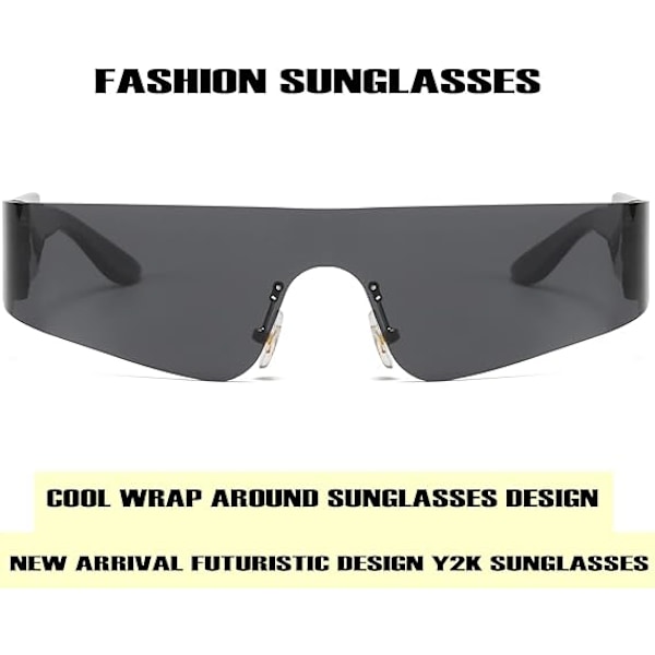 Wrap Around Solbriller til Kvinder Mænd Mode Enkeltstykke Flad Top Skjold Briller Y2k Futuristiske Spejlede Skygger Solbriller