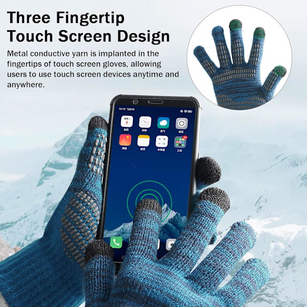 Vinter Touchscreen Handskar Herr Anti-Slip Termiska Handskar Stickade Herrhandskar med Silikonpartiklar Förtjockad Elastisk Vindtät Manschett Varm